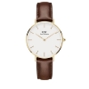 Billede af Daniel Wellington dameur Petite St Mawes, 32 mm, hvid skive, stål gulddoublé, brun læderrem  