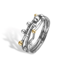 Billede af By Birdie Urban Harlem Buds-3 ring polished sølv m.14kt (str. 53)