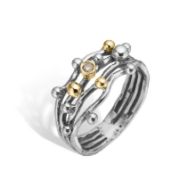 Billede af By Birdie Urban Harlem Buds-4 Polished ring sølv m.14 kt. m. 0,05 ct. diamant (str. 55)