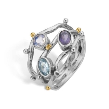 Billede af By Birdie Grace Triple Ocean ring sølv + 14kt. m. ædelsten (str. 54)