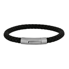 Billede af SON of NOA armbånd stål sort kalveskind (19 cm)