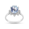 Billede af Rosetring med ægte fac. akvamarin 10*8 mm. & 8 * brill. a 0,05 w/vs. 14 kt. hvg.