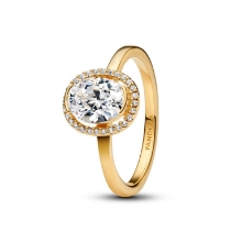 Billede af Pandora Oval Funklende Halo ring forgyldt metalblanding m. cz (str. 60)