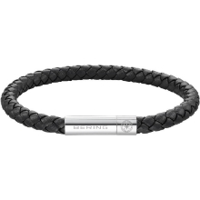 Billede af Bering Arctic Symphony sort læderarmbånd poleret stål (200 mm)